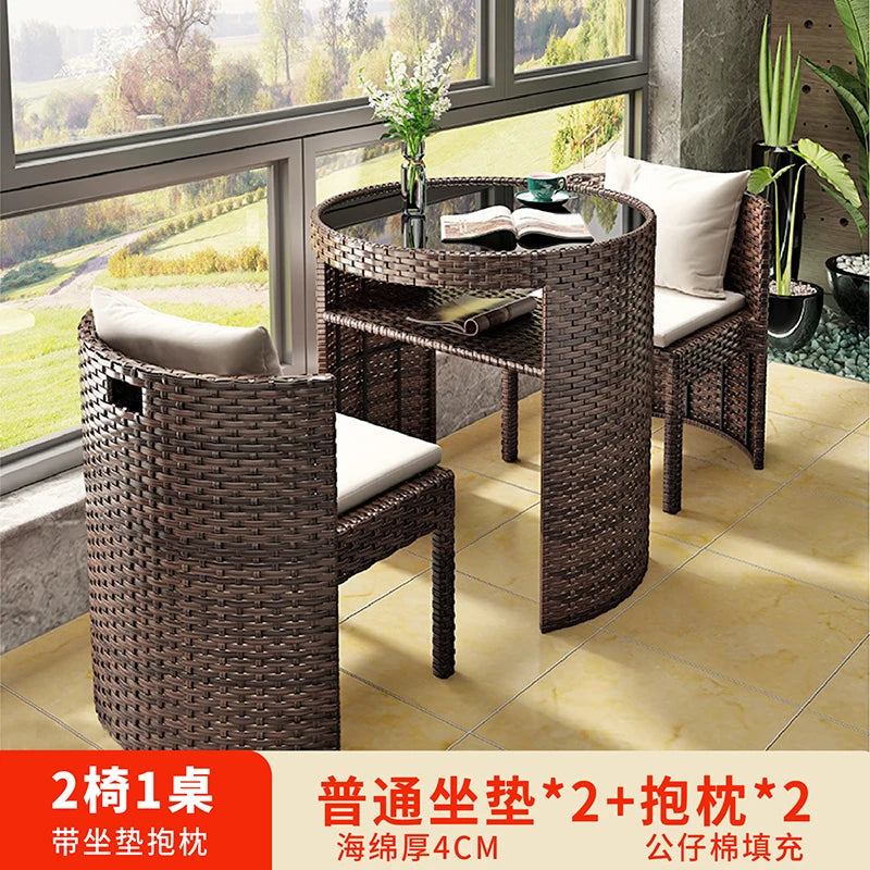Balcony rattan chair three-piece outdoor courtyard combination small table and chair casual coffee table outdoor terrace rattan
