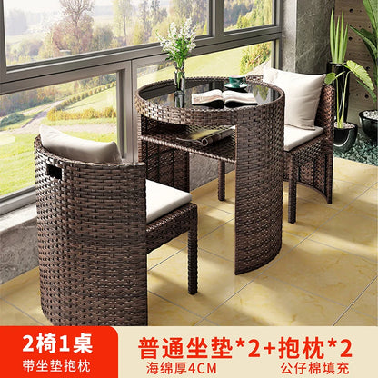 Balcony rattan chair three-piece outdoor courtyard combination small table and chair casual coffee table outdoor terrace rattan