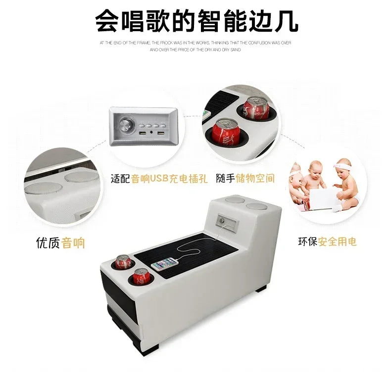 Living Room  set corner  speaker real genuine cow leather sectional sofas nordic L shape bluetooth headrest functional practical