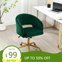 "contemporary swivel ergonomic chair with velvet upholstery and adjustable height on gold base"