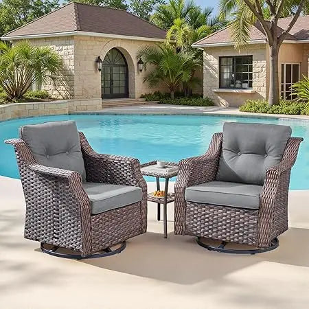 Patio Wicker Chairs Swivel Rocker-Outdoor Swivel Rocker Chair Set of 2 with All Weather Wicker Glider Rocker Set, PE Rattan Swiv