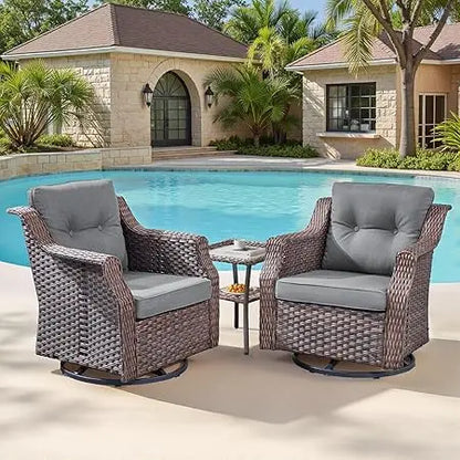 Patio Wicker Chairs Swivel Rocker-Outdoor Swivel Rocker Chair Set of 2 with All Weather Wicker Glider Rocker Set, PE Rattan Swiv