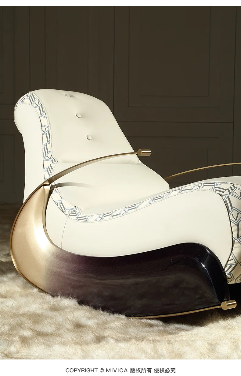 S Modern Italian Light Luxury Rocking Chair Leather Recliner Leisure Chair Single Sofa Rocking Chair