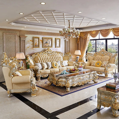 Luxury Couch Living Room Sofa Genuine Leather Solid Wood Living Room Sofa Elegant Europe Canape Salon Home Furniture