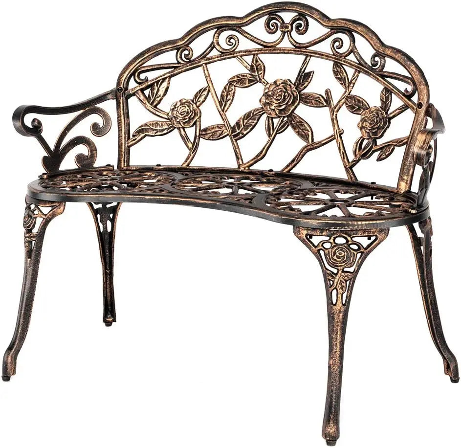Antique Bronze Garden Bench for Two, Cast Iron Frame with Weather-Resistant Finish, Perfect for Outdoor Patio Decor