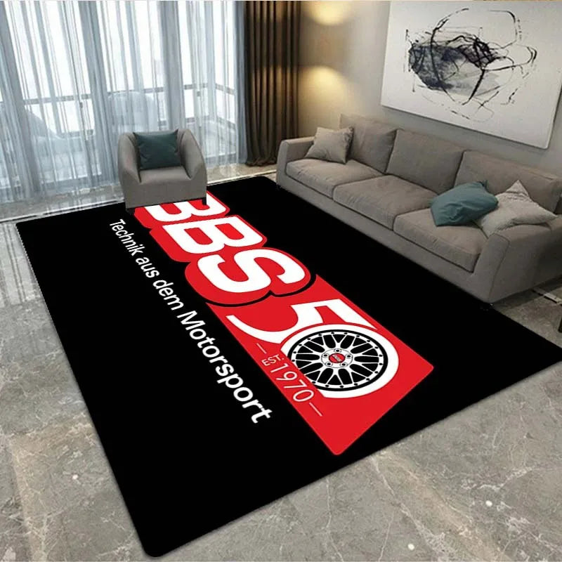 Motorsport Carpet Mat Rug - Racing Wheel Logo Home Decoration for Living Room Garage Non-Slip Floor Mat Bedroom Decor Carpet