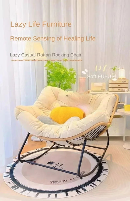 Metal Rocking Chair Adult Reclining Chair Balcon Home Single Leisure Chairs Living Room Red Sofa Chair Lazy Recliner
