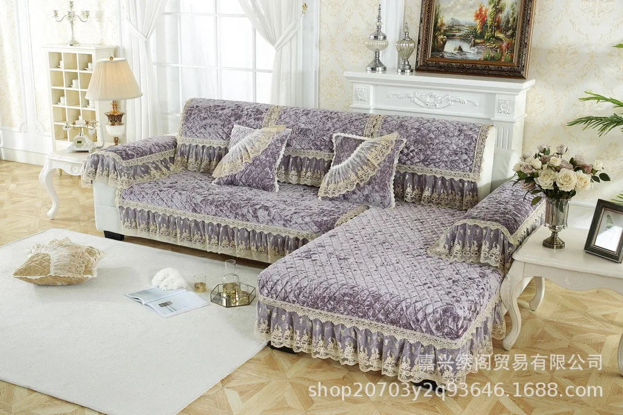 New Model European-style Thick Diamond Velvet Sofa Cover Four Season Universal Anti Slip And Dustproof Solid Color Sofa Cushion