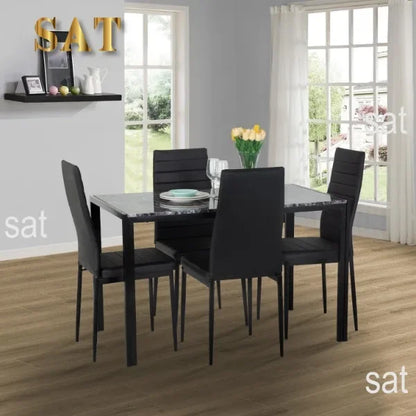 Dining Table and Chairs Set,Modern Rectangular Marble Table top with 4 Chairs PU Leather for Dining Room