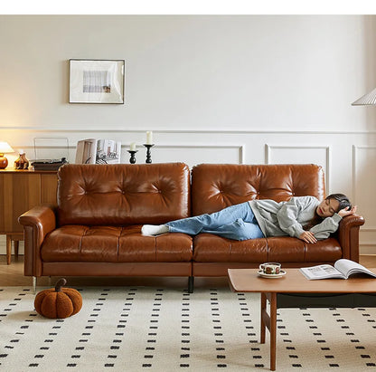 Nordic Italian light luxury medieval French plaid designer living room straight retro oil wax leather cowhide nebula sofa