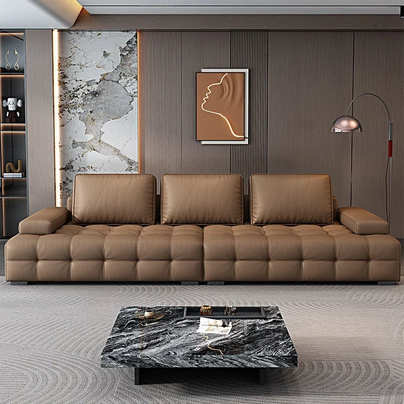 Modern Minimalist New Leather Living Room Lawrence Italian Light Luxury Straight L Shaped Sectional Lazy Soft Tatami Lounge Sofa