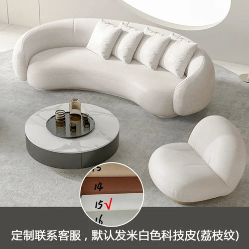 Arc-shaped sofa, small unit, internet celebrity, light luxury homestay villa, designer, lamb plush leather art sofa
