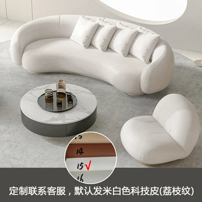Arc-shaped sofa, small unit, internet celebrity, light luxury homestay villa, designer, lamb plush leather art sofa