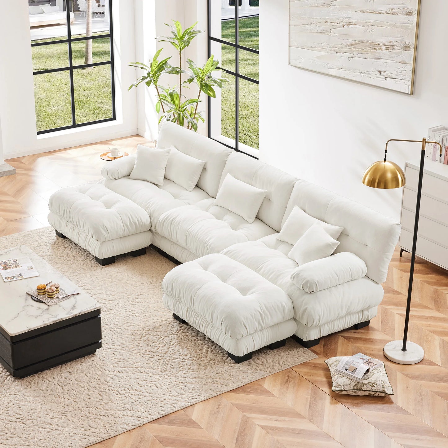 Oversized Modular Sectional Sofa Couch Comfy Cloud Deep Seat, Ottomans Chenille