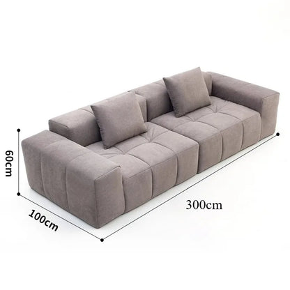 Full Sponge Compressed Fabric Sofa Modern Simple Living Room Couch Tofu Block Sofa Small Apartment Straight Row Combination Sofa