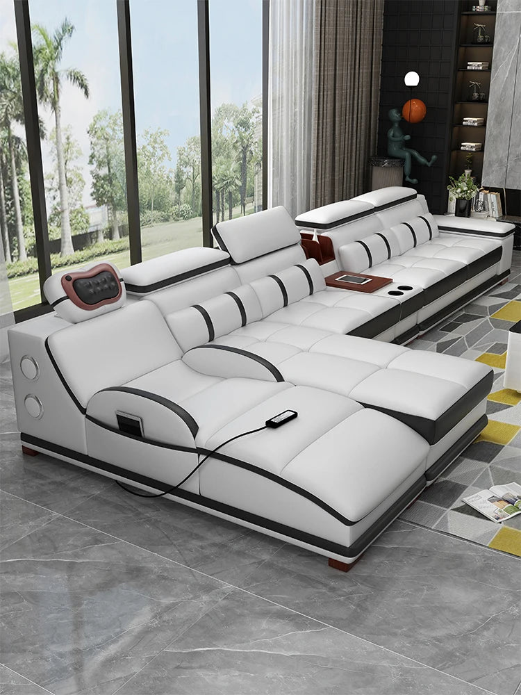 Massage sofa minimalist top layer cowhide home living room Italian minimalist leather art