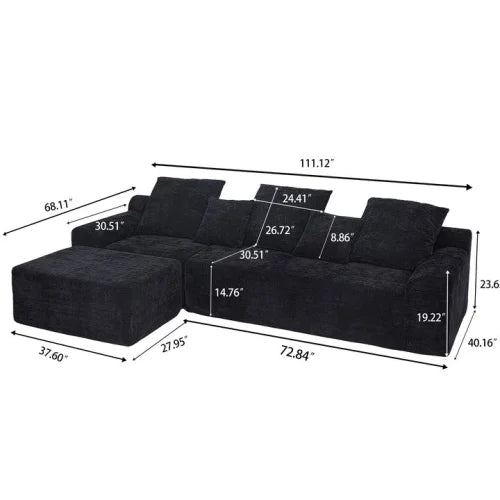 111.2" Modern L-Shaped Sectional Sofa,Modular Velvet Couch with Adjustable Configurations, Soft Melange Fabric,Comfortable