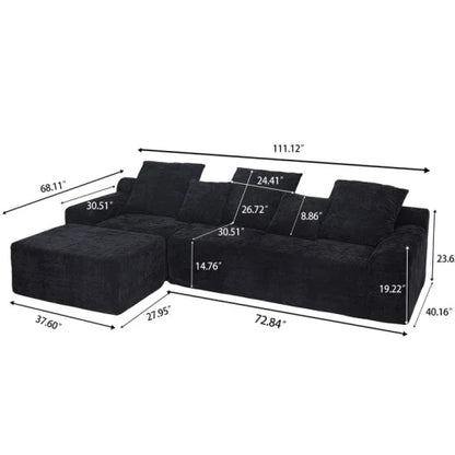 111.2" Modern L-Shaped Sectional Sofa,Modular Velvet Couch with Adjustable Configurations, Soft Melange Fabric,Comfortable