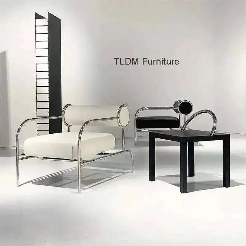 Nordic Fabric Living Room Chairs Stainless Steel Single Sofa Recliner European Living Room Furniture Home Leisure Back Armchair