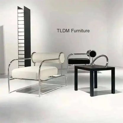 Nordic Fabric Living Room Chairs Stainless Steel Single Sofa Recliner European Living Room Furniture Home Leisure Back Armchair