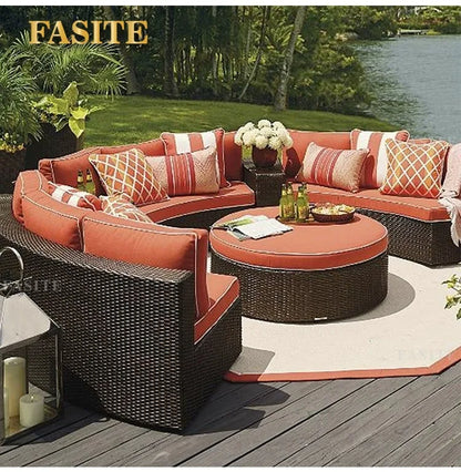 Outdoor round rattan sofa combination garden courtyard semi-circular rattan chair outdoor hotel curved living room