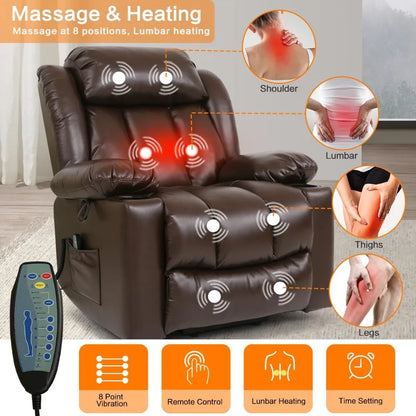Power Lift Recliner Chair for Elderly Breathable Leather Recliner Chair with Massage and Heat for People Limited Mobility,2 Cup