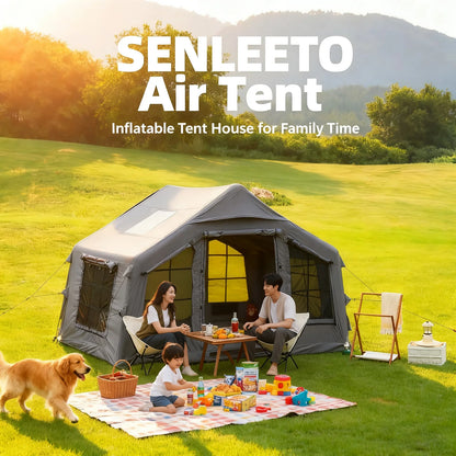 86 Square Feet²  Army Green Inflatable Tent for Camping,3~5 Person Waterproof Oxford Fabric Luxury Air Tent with AC Vent