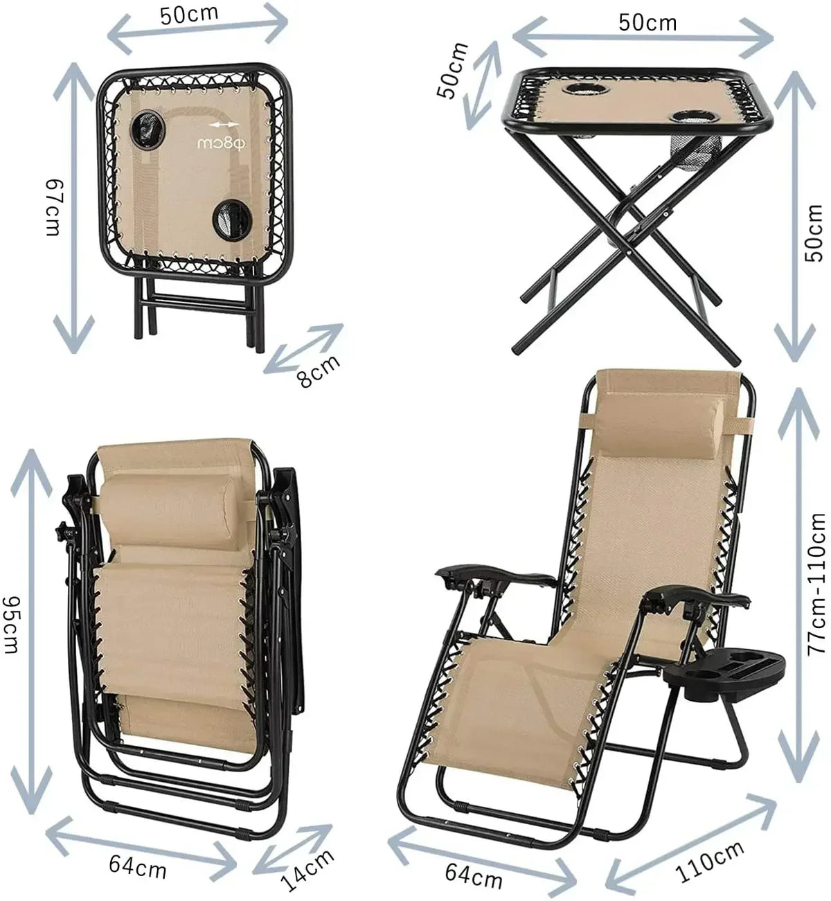 Homfa Garden Sun Lounger Set with Table Folding Adjustable Zero Gravity Recliner Chair Seat Indoor/Outdoor