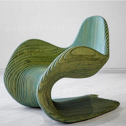 Solid wood slicing chair Small apartment living room ornament Interior furniture Villa design S-shaped single sofa