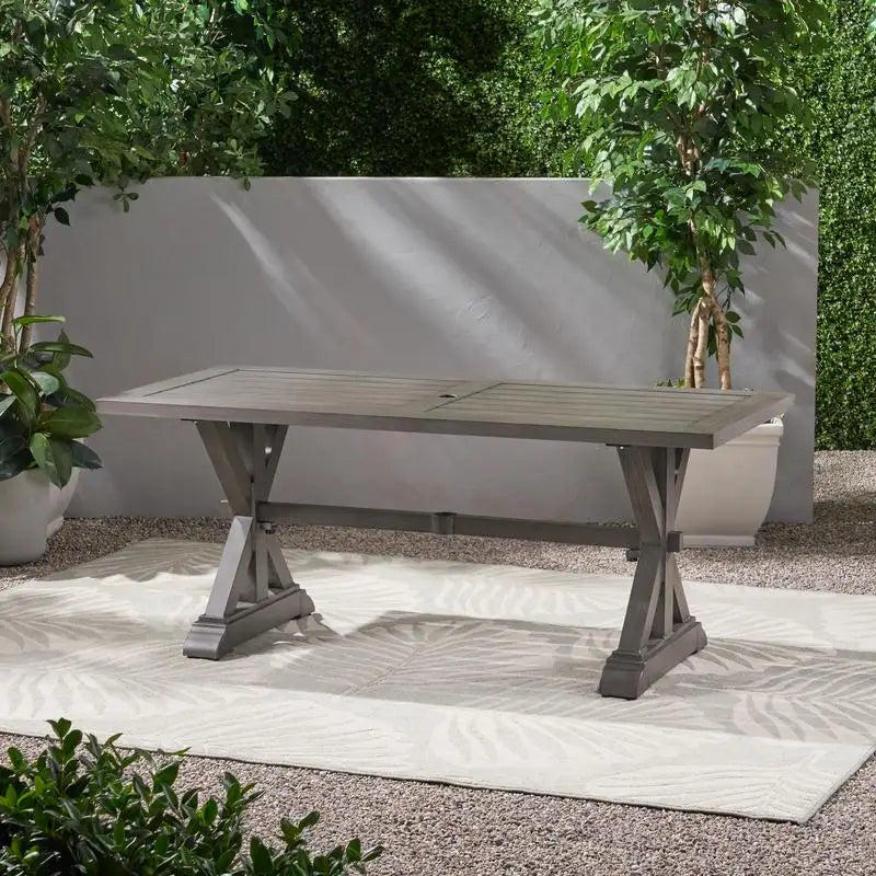 Modern Aluminum Dining Table, Dark Gray Outdoor Furniture, Sleek Design for Patio and Garden, Weather-Resistant, Ideal for