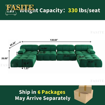 Nordic Sofa 138" Convertible Modular Sectional Couch, U-Shaped Minimalist Velvet , Mid-Century Modern Comfy