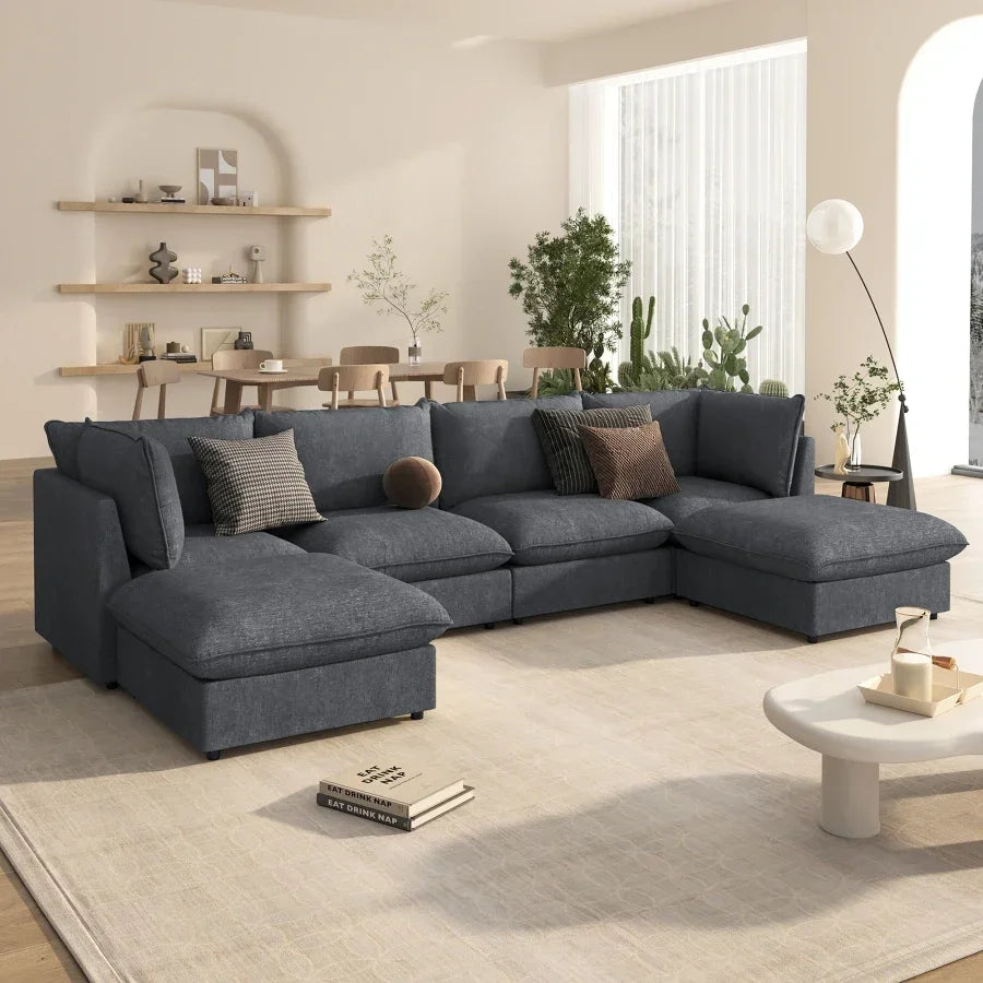 Modern Large U-Shape Sectional Sofa, 2 Large Chaise with Removable for Living Room