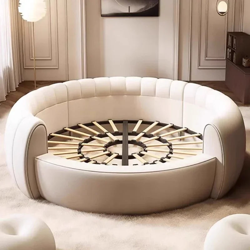Fabric Round Bed Cream Wind Simple Double Wedding Light Luxury Adult Comfortable Bed Unusual High Quality Muebles Furniture