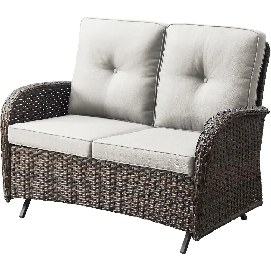 Outdoor Glider Bench Patio Loveseat with 500 Lbs Weight Capacity for Small Porch Deck and Backyard 2 Seater AllWeather Wicker S