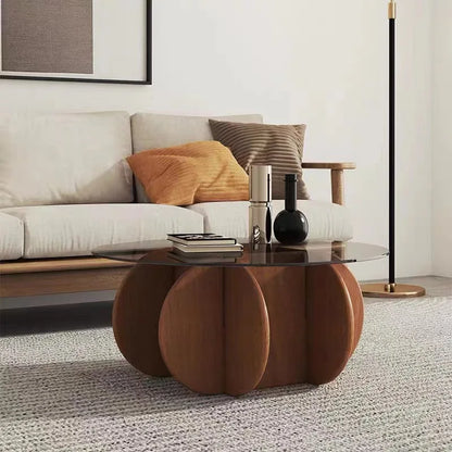 Table basse en verre de luxe légère, moderne, simple, petit appartement, salon, ronde, bois massif, maison, design créatif, table d'appoint de canapé