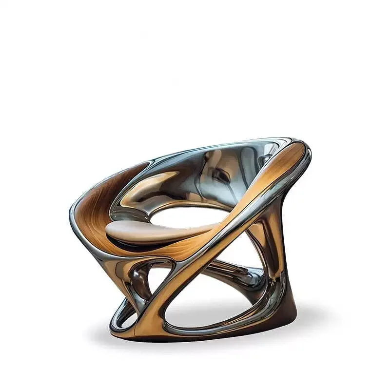 Metal Armchair Bright Hollow Electroplating Leisure Chair Living Room Futuristic Sculpture Chair