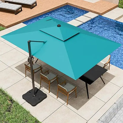 9x12FT Cantilever Patio Umbrella - Heavy Duty Double Layer Offset Design with 360° Rotation, Large Rectangle Sun Shade Umbrella