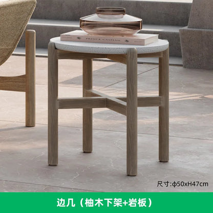 Outdoor sofa courtyard rattan teak outdoor garden villa hotel waterproof and sun protection homestay solid wood sofa furniture