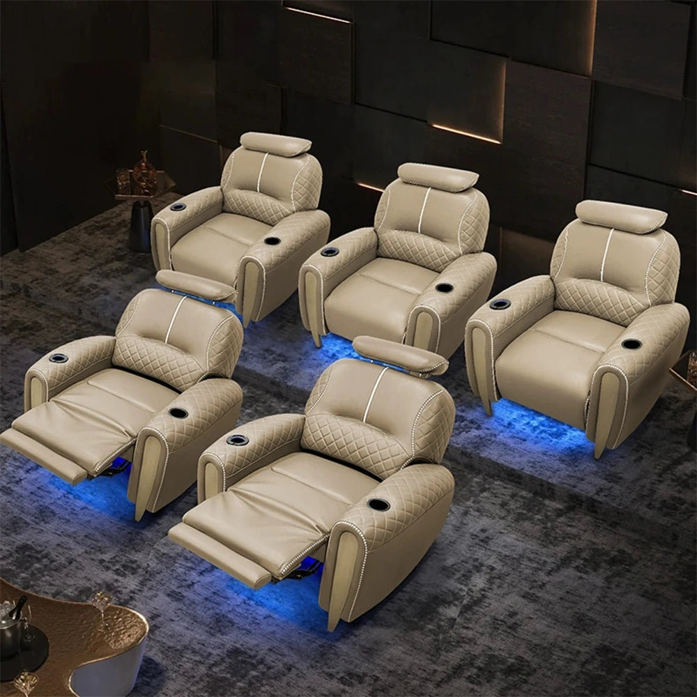 Luxury Electric Recliner Theater Seating Sofa – Modern Home Theater Chairs with LED Lighting, USB, Massage, Cooling Cup Holder