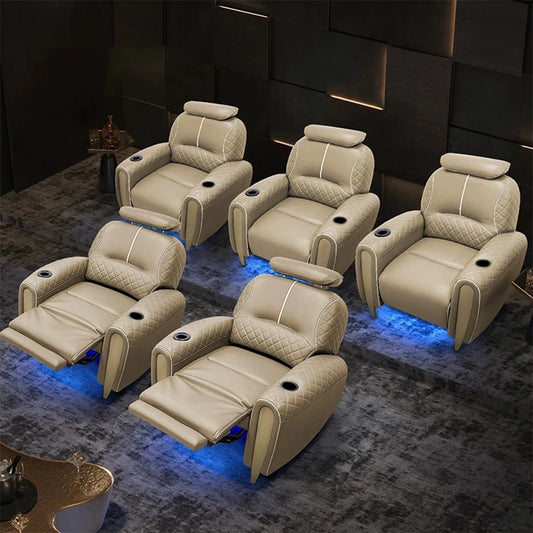 Luxury Electric Recliner Theater Seating Sofa – Modern Home Theater Chairs with LED Lighting, USB, Massage, Cooling Cup Holder