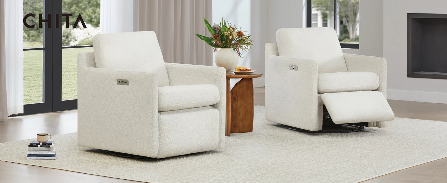 Swivel Accent Chair with Electric Footrests, Living Room Sofa Chair with Power Motor, USB and Type-C Ports, Cream