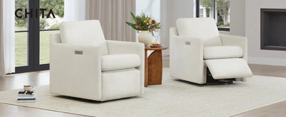 Swivel Accent Chair with Electric Footrests, Living Room Sofa Chair with Power Motor, USB and Type-C Ports, Cream