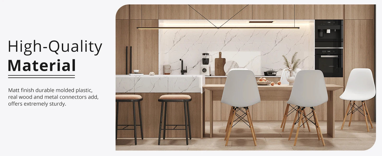 Furmax Modern Style Dining Chair Mid Century Modern DSW Chair, Shell Lounge Plastic Chair for Kitchen Chairs Set of 4(White)