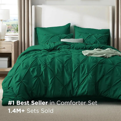 California King Comforter Set Dark Green Bed in a Bag California King 7 Pieces GentleSoft™ Pintuck Bed Set Gift for Family Pinch