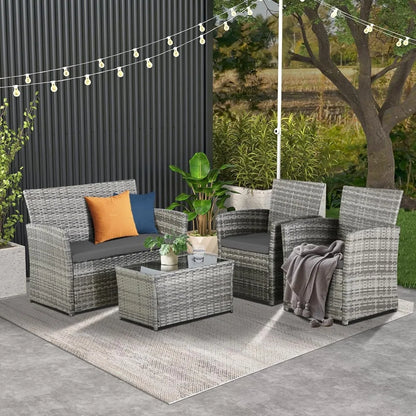Patio Outdoor Furniture 4 Pieces Sectional Sofa Set Balcony Furniture Wicker Rattan Chairs with Table and Loveseat for Garden