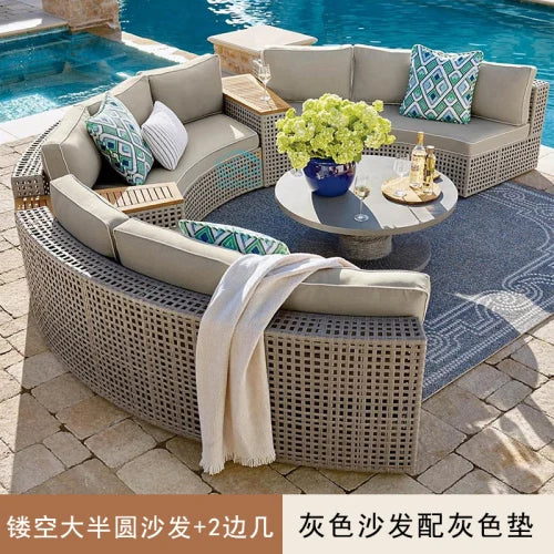 Outdoor circular rattan sofa chair, courtyard, outdoor rattan woven garden sofa combination