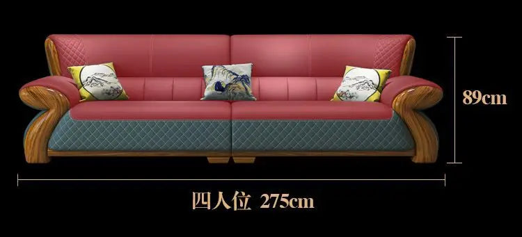 New leather sofa modern simple light luxury ebony solid wood new Chinese small apartment living room popular furniture