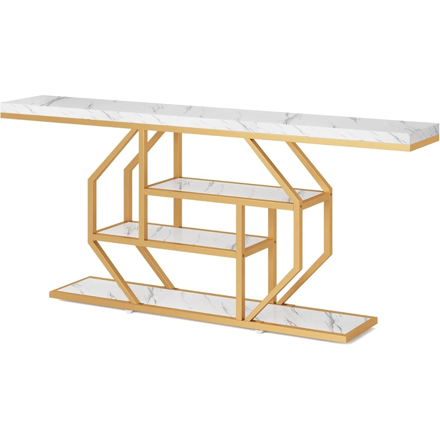 LITTLE TREE 70.9 inch Extra Long Console Table, Gold Sofa Table Behind Couch with Storage for Living Room, Hallway, Entrance