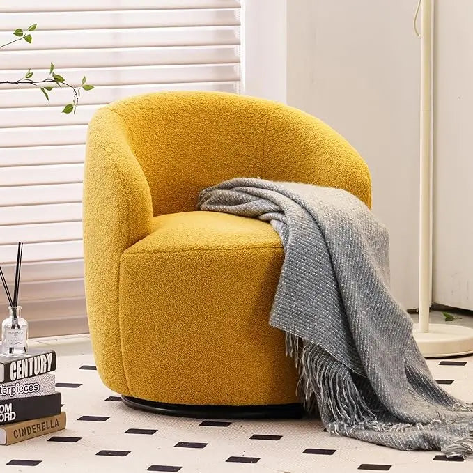 Swivel Barrel Chair, 360° Small Single Sofa Armchair Comfy Round Sofa Chair, Boucle Chairs Padded Armchair, Modern Rou
