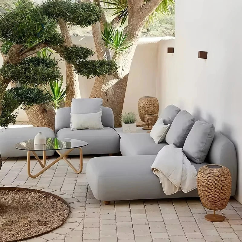 Modern Waterproof Outdoor Patio Sofa Set Comfortable Gray Fabric Cushion Cushion Outdoor Combination Sofa